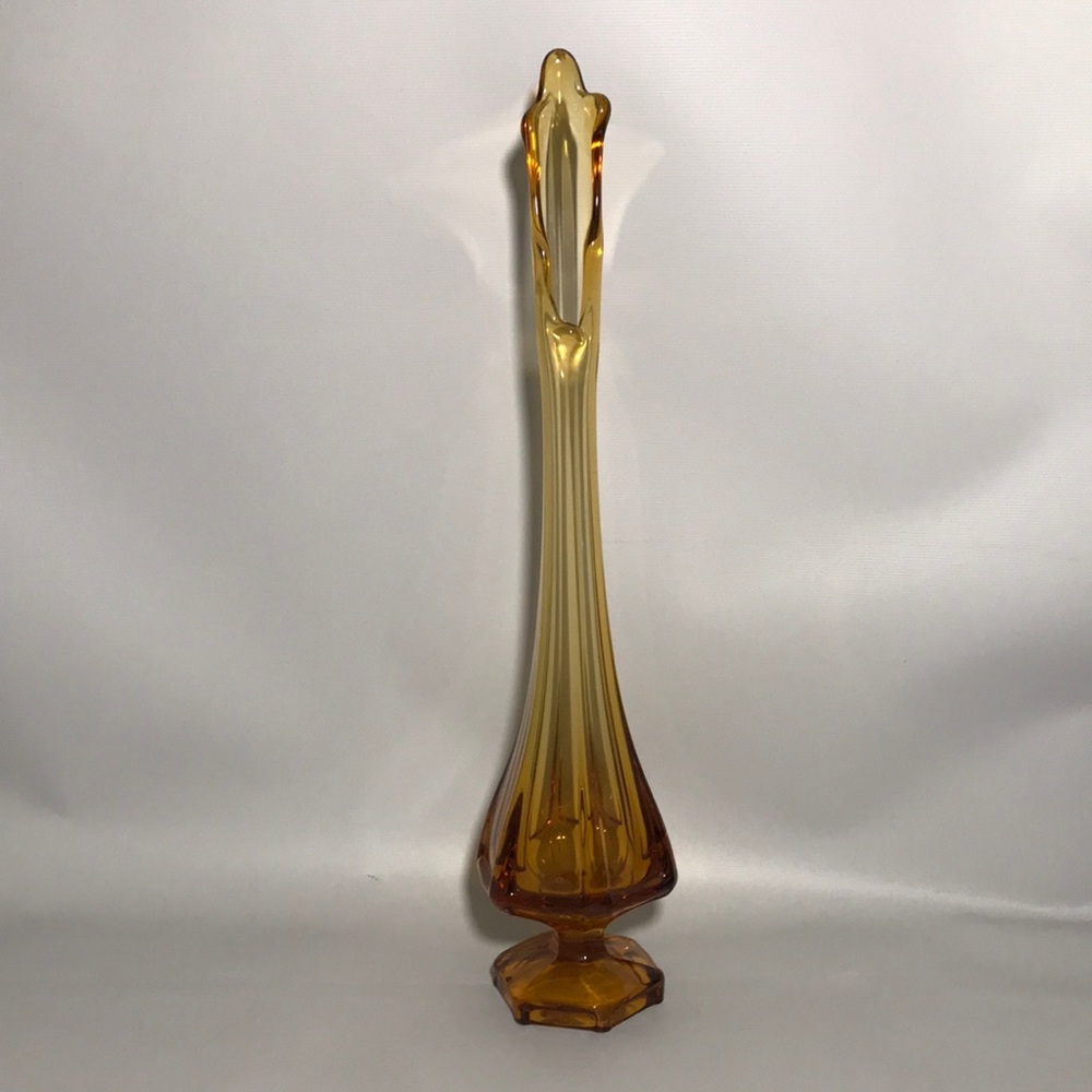 Vintage MCM Viking Glass Amber Swung Vase in Epic Column